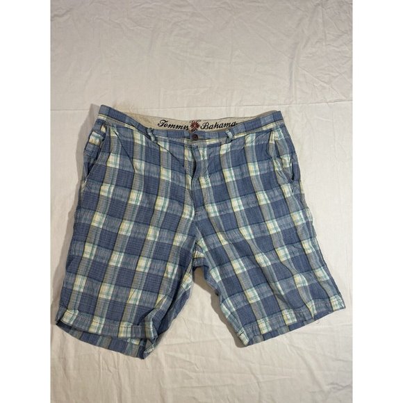 Tommy Bahama Shorts Mens 38 Blue Green Yellow  Linen Silk Blend Plaid‎ - Picture 1 of 5